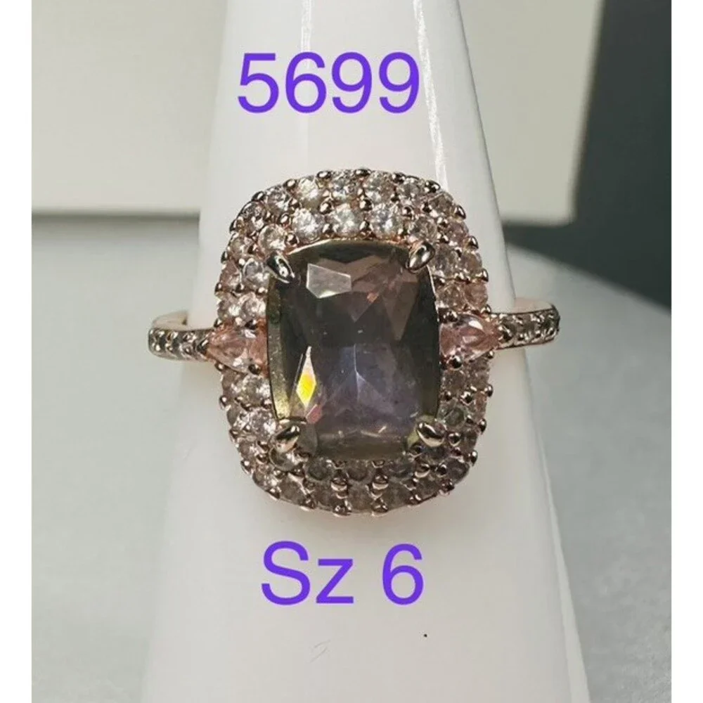 Bomb Party Ring Size 6 Rose Gold Smoky Lavender Cushion Halo Statement Ring